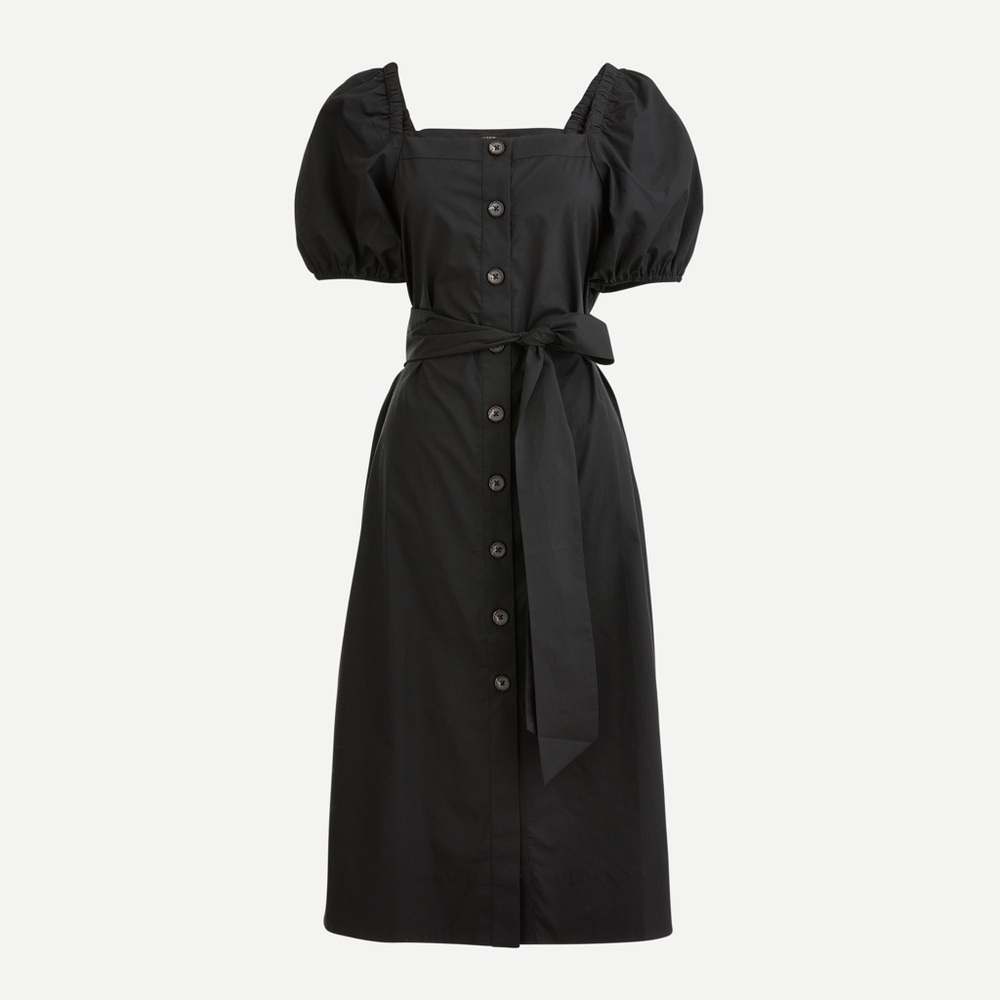 J. Crew Black cotton poplin Puff-Sleeve Button Midi Dress XS - Picture 8 of 8